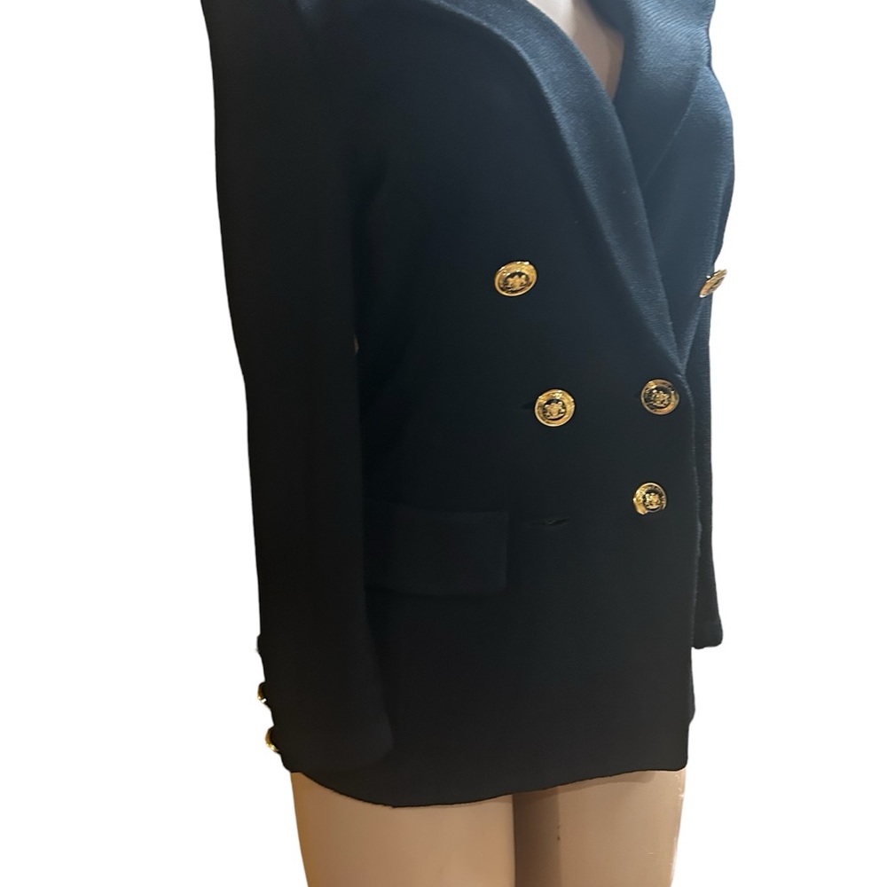 St. John Basics Double Breasted Santana Knit Jacket in Black - Picture 4 of 12